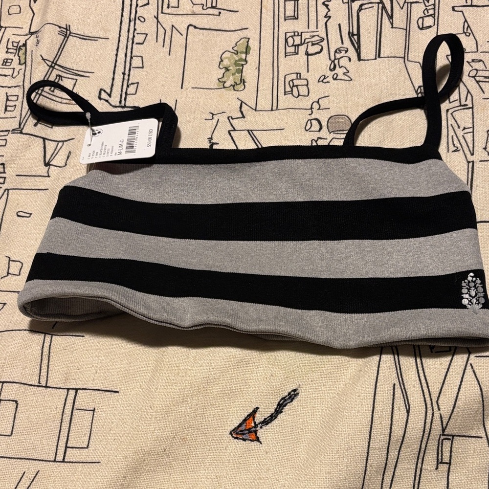 Free People Black and Gray Striped Sports Bra
